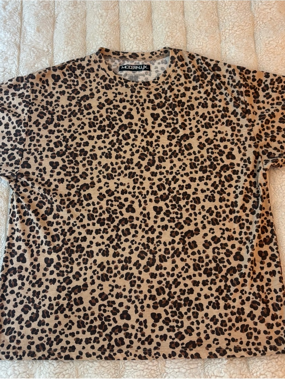 Modern Lux Women Leopard Print Crewneck Tee - Tan and Black